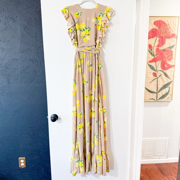 MAJORELLE Sweet Pea Dress Maxi Tan Lemon Wrap Size Small - Picture 5 of 10